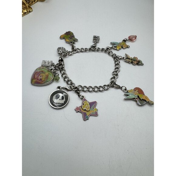 Disney Tinkerbell Charm Bracelet Multiples Charms (10)  Silver Tone Chain Link - Picture 9 of 9